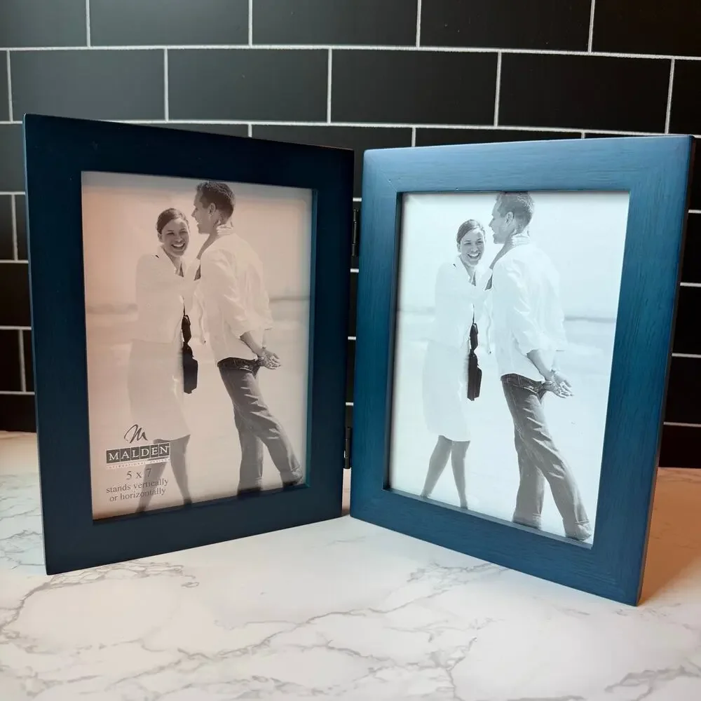 Vintage Y2K Malden Blue 5x7 Double Hinged Picture Frame NIB